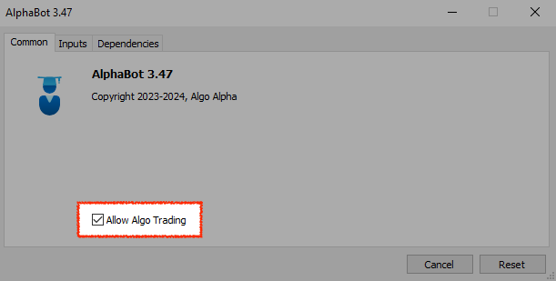 Common tab live trading checkbox