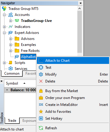 Attach EA to chart