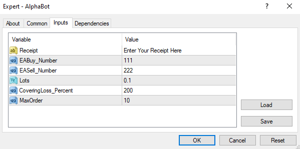 Alpha Bot master account settings