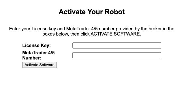 License key activation page